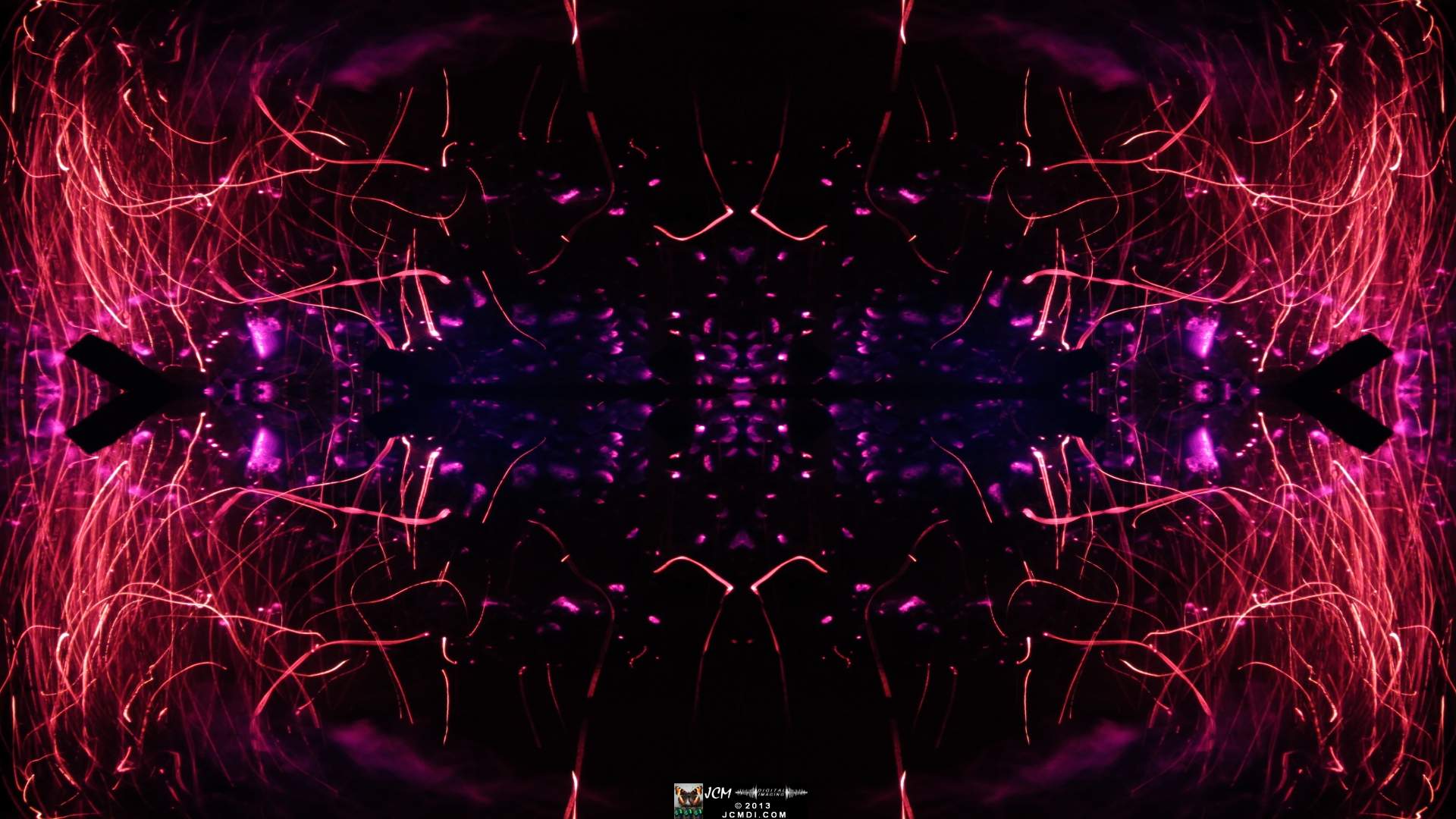 Quadroscopic art made from a still image � Fireplace coals and firefall